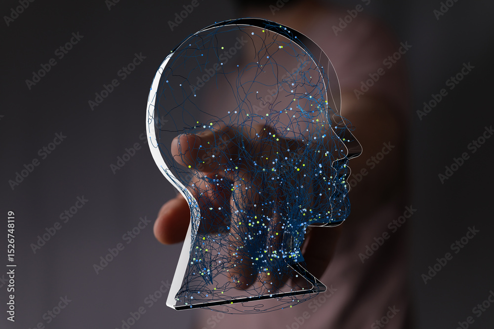 Aufkleber Abstract image of a digital brain, representing neural networks and AI.