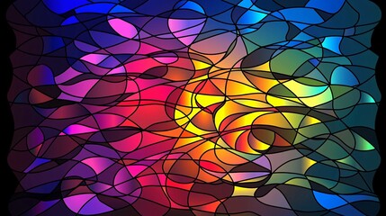 stained glass panel illustration with irregular organic shapes, rainbow color palette blending softly, high transparency effect, isolated with top and bottom margins free stained glass abstract 