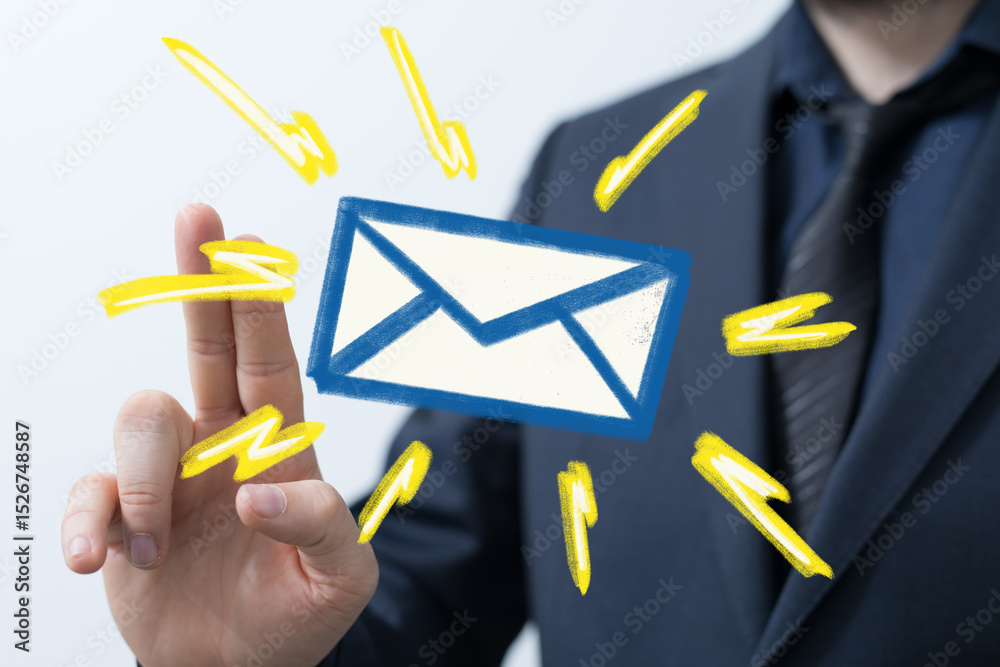 Poster image of a businessman receiving an email notification, symbolizing quick communication and urgent m