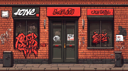 Graffiti Covered Brick Building at Night