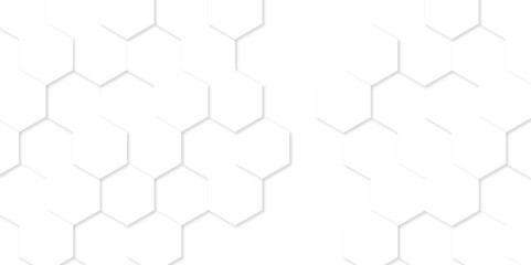 Minimal white hexagonal hexagon modern technology creative emboss light honeycomb polygonal web. abstract geometric science and mosaic tile with template texture background.	