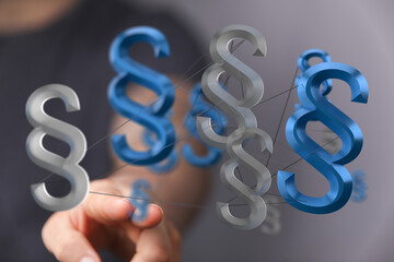 Abstract image of interconnected paragraph symbols, representing legal concepts, laws, and...