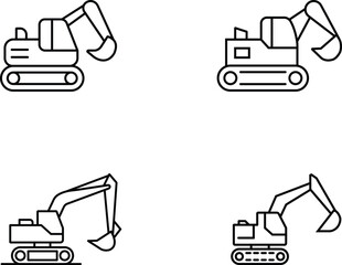 Minimalist Line Art Illustrations of Four Distinct Excavators