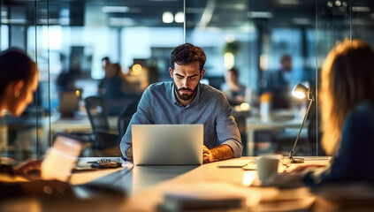 Focused Business Team Working Late Night