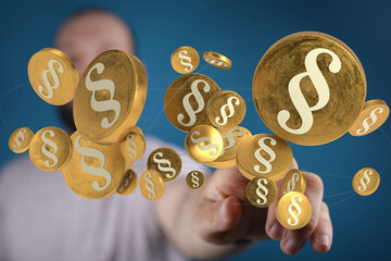 Abstract image of gold paragraph symbols.  Concept for law, justice, legal system.