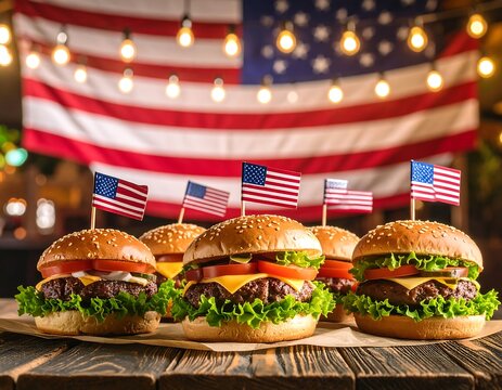Patriotically themed burgers - Powered by Adobe