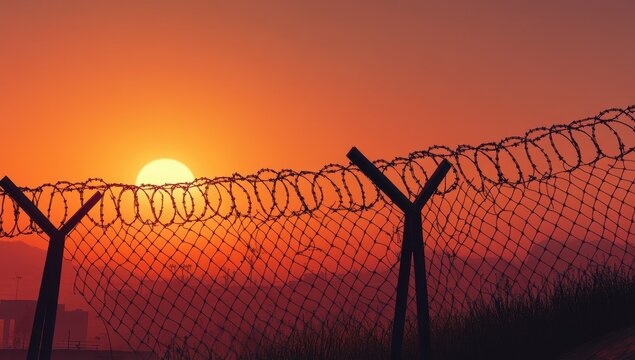 Sunset Silhouette of a Barbed Wire Fence - Powered by Adobe