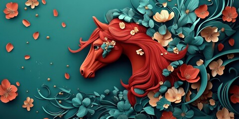 Floral Horse Head Design with Vibrant Colors