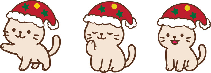 set of funny cat santa chirstmas