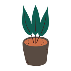 hand drawing cartoon plants inside pot. cute plant drawing for sticker, icon