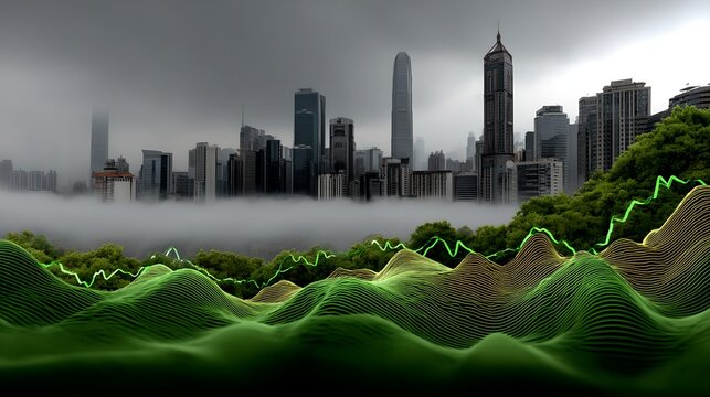 Green Growth Sustainable Cityscape with Environmental Graph Overlay