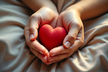 Obraz premium Gentle hands cradle a vibrant red heart