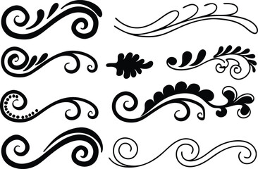 Fototapeta premium Elegant and ornate collection of black swirls curls and decorative vector design elements