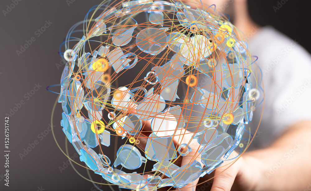 Poster abstract image of a digital network, connecting the world. ideal for tech, communication, and global