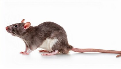 Domestic Rat, Grey Fur, White Chest, Pink Tail, Rodent, Mammal, Pet, Animal, Studio Shot, Isolated B