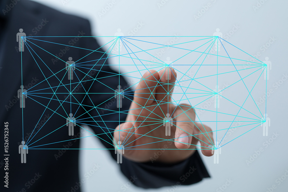 Aufkleber Image of a hand interacting with a digital network, symbolizing global connection, teamwork, and collaboration.