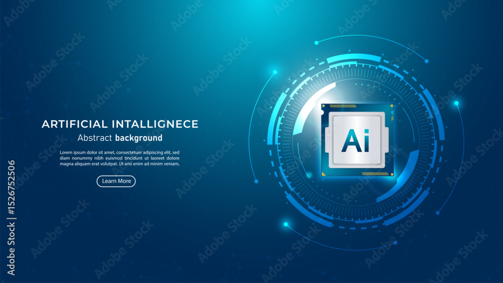 Aufkleber 3D AI processor chipset on a dark blue background. Future cybernetic artificial intelligence and AI Chips with neon light. Big data and deep learning technology concept. Vector illustration.