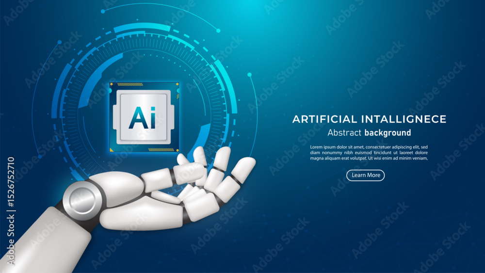 Aufkleber 3d a futuristic robotic hand holding an ai chipset. future cybernetic artificial intelligence, innov