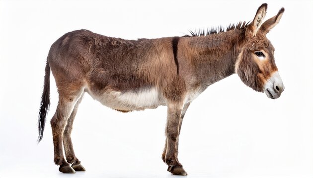 Brown Donkey Profile, Isolated White Background, Equine Mammal