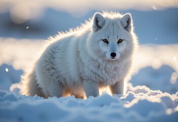 Obraz premium Arctic fox standing on snow with a soft, fluffy coat and intense gaze