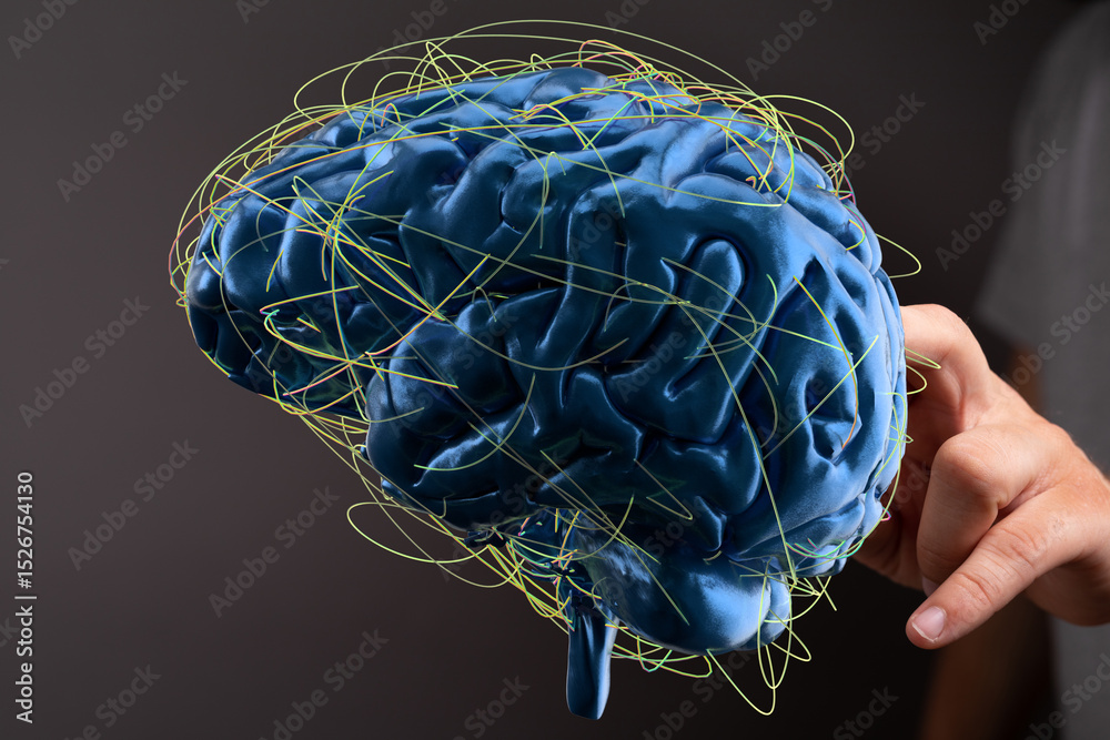 Aufkleber 3D model of a human brain showing complex neural pathways and connections.