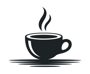 Simple Black and White Coffee Cup Illustration with Steam Ideal for Cafe Logos Menus and Drink Related Designs and Promotional Materials
