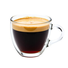Naklejka premium Close-up of a delicious espresso in a glass cup. Perfect for cafe menus, coffee shop ads, or beverage websites. Ideal for commercial use.