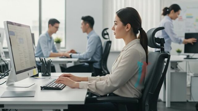 Ergonomic posture at computer in modern office environment