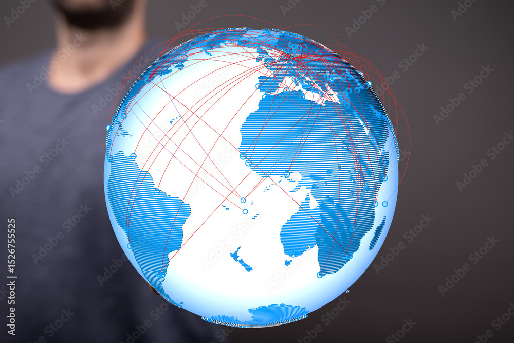 Poster Image of a digital globe showing global network connections and communication.