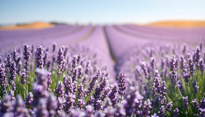 Obraz premium Serene Lavender Fields A Stunning View of Purple Blossoms under a Summer Sky
