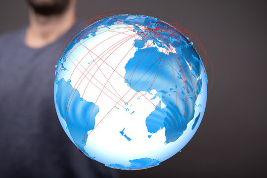 Image of a digital globe showing global network connections and communication.