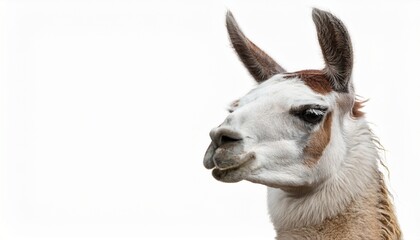 Obraz premium Closeup Portrait of a Llama, White and Brown Fur, South American Animal