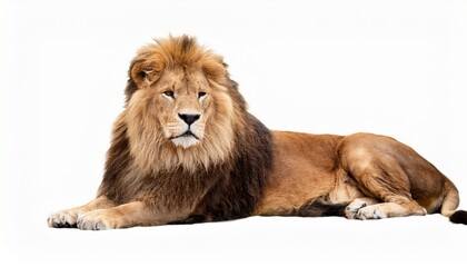 Majestic Male African Lion Resting, White Background, Wildlife Photography