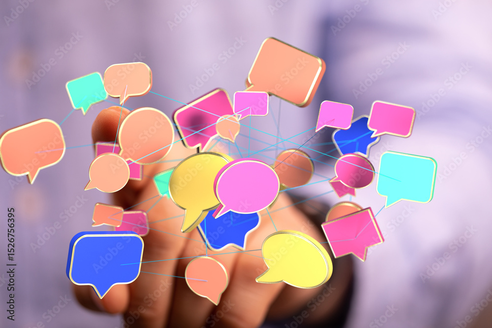 Aufkleber Abstract image of interconnected speech bubbles, representing communication, social media, and networking.
