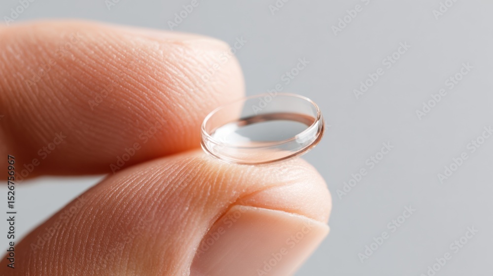 Aufkleber Transparent Contact Lens Hovering Delicately Above a Fingertip With an Open Side Visible in Soft Lighting