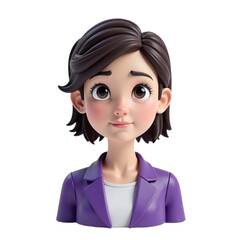 3D cartoon business woman portrait.  Happy, optimistic expression. Perfect for websites, presentations, and marketing materials. Ideal for animation, too.