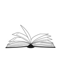 A hand-drawn illustration of an open book with pages fanned out