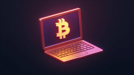 Isometric Laptop Displaying Glowing Bitcoin Symbol