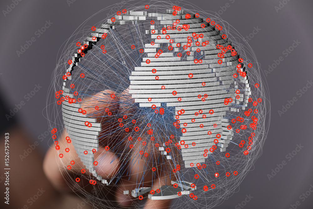 Poster Interactive digital globe showcasing worldwide network connections and data flow.