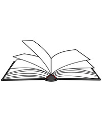 A simple line drawing of an open book with pages fanned out