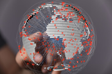 Interactive digital globe showcasing worldwide network connections and data flow.