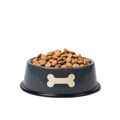 Full gray bowl of dog food, close-up. Perfect for pet food packaging, blogs, websites, and advertising. Ideal for pet-related businesses.