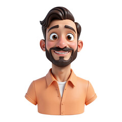 Cheerful 3D cartoon man, smiling portrait. Perfect for websites, apps, and social media.  Ideal for positive branding and communication.