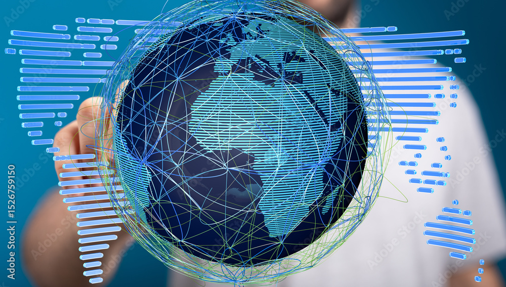 Poster High-tech image depicting global network connections. Ideal for technology, communication, and data concepts.