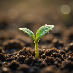 The first seedlings bloom on moist soil