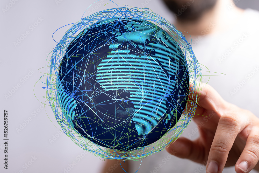 Aufkleber abstract image depicting global network, data flow, and interconnectedness.