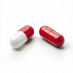 Ultra HD image of a set of red and white pills for medical doctor social media posts on white background