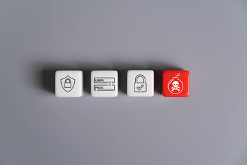 Icon with white and red cube for digital technology threat detection concept. Antivirus of network...