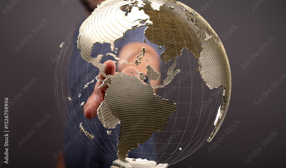 Aufkleber Image of a hand interacting with a digital globe, symbolizing global reach and networking.