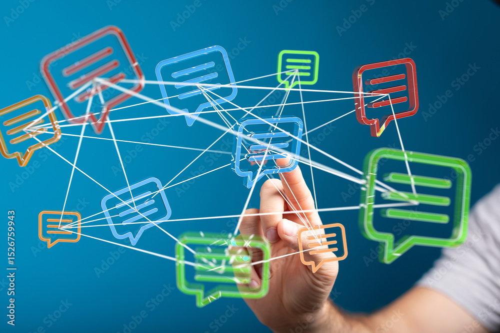 Poster Abstract image of interconnected speech bubbles, symbolizing global communication and networking.